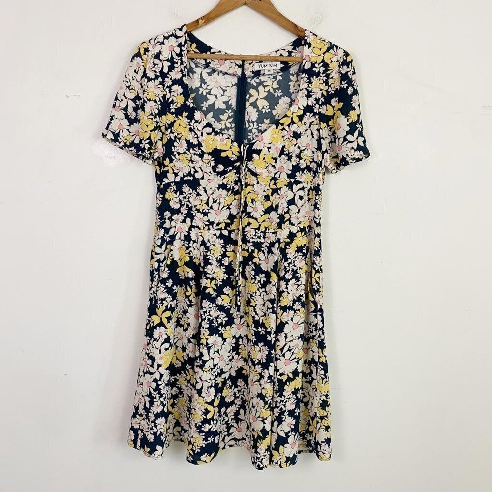 YUMI KIM navy and yellow floral short sleeve summer dress